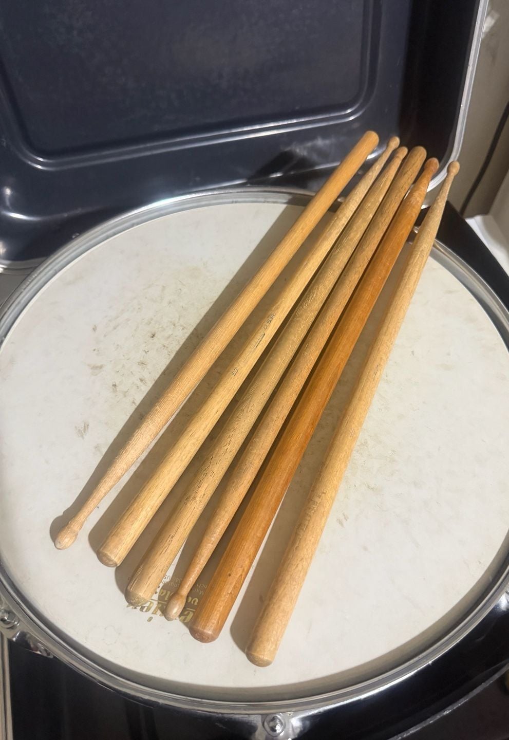 Premier Snare Drum 14 Vintage Metal With Case And Sticks 7
