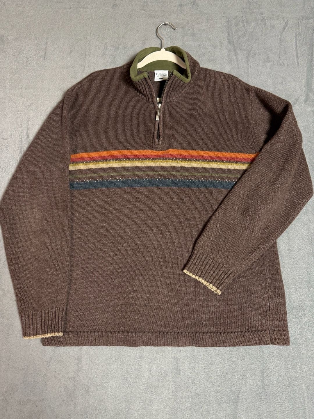 Columbia Sportswear Company Half Zip Sweater Size L Brown Striped Knit 2