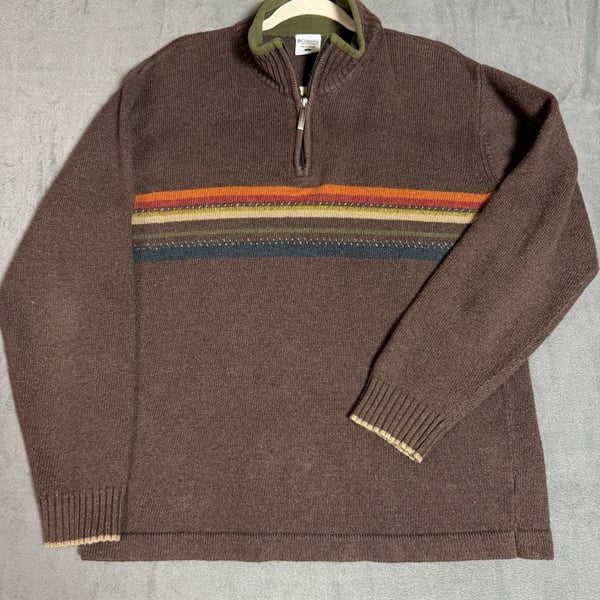 Columbia Sportswear Company Half Zip Sweater Size L Brown Striped Knit