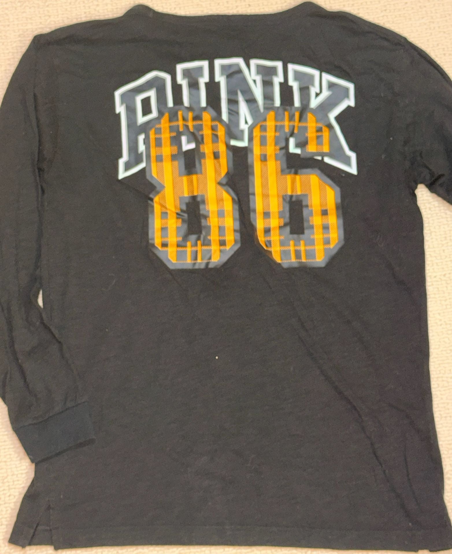 PINK Victoria's Secret Long Sleeve Lace-Up Graphic T-Shirt Size M Black 6