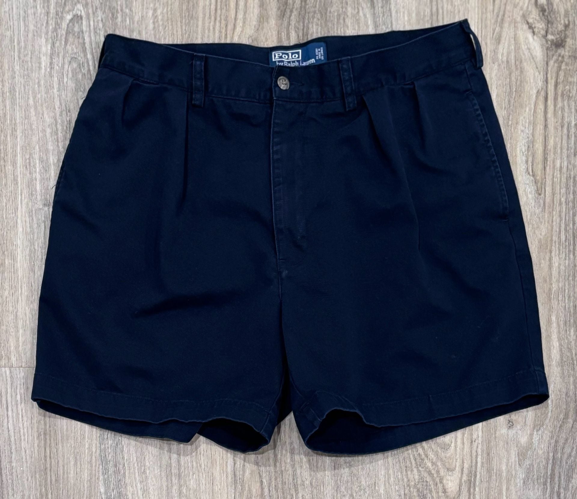 Vintage 90s Polo Ralph Lauren Andrew Short Mens 35 Navy Blue Pleated Chino Short 2