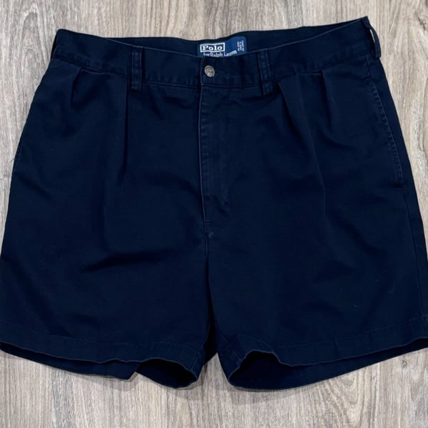 Vintage 90s Polo Ralph Lauren Andrew Short Mens 35 Navy Blue Pleated Chino Short