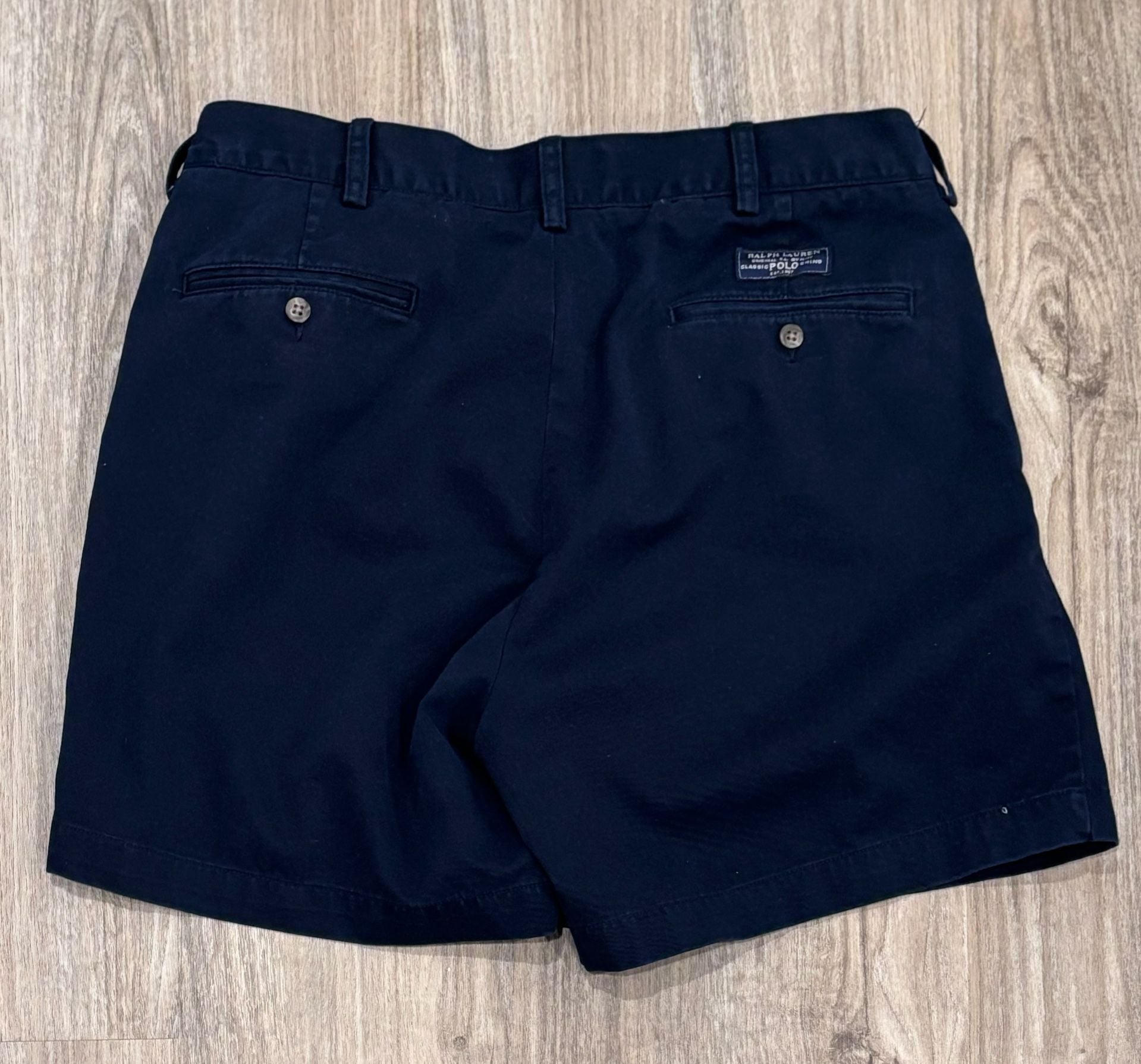 Vintage 90s Polo Ralph Lauren Andrew Short Mens 35 Navy Blue Pleated Chino Short 3