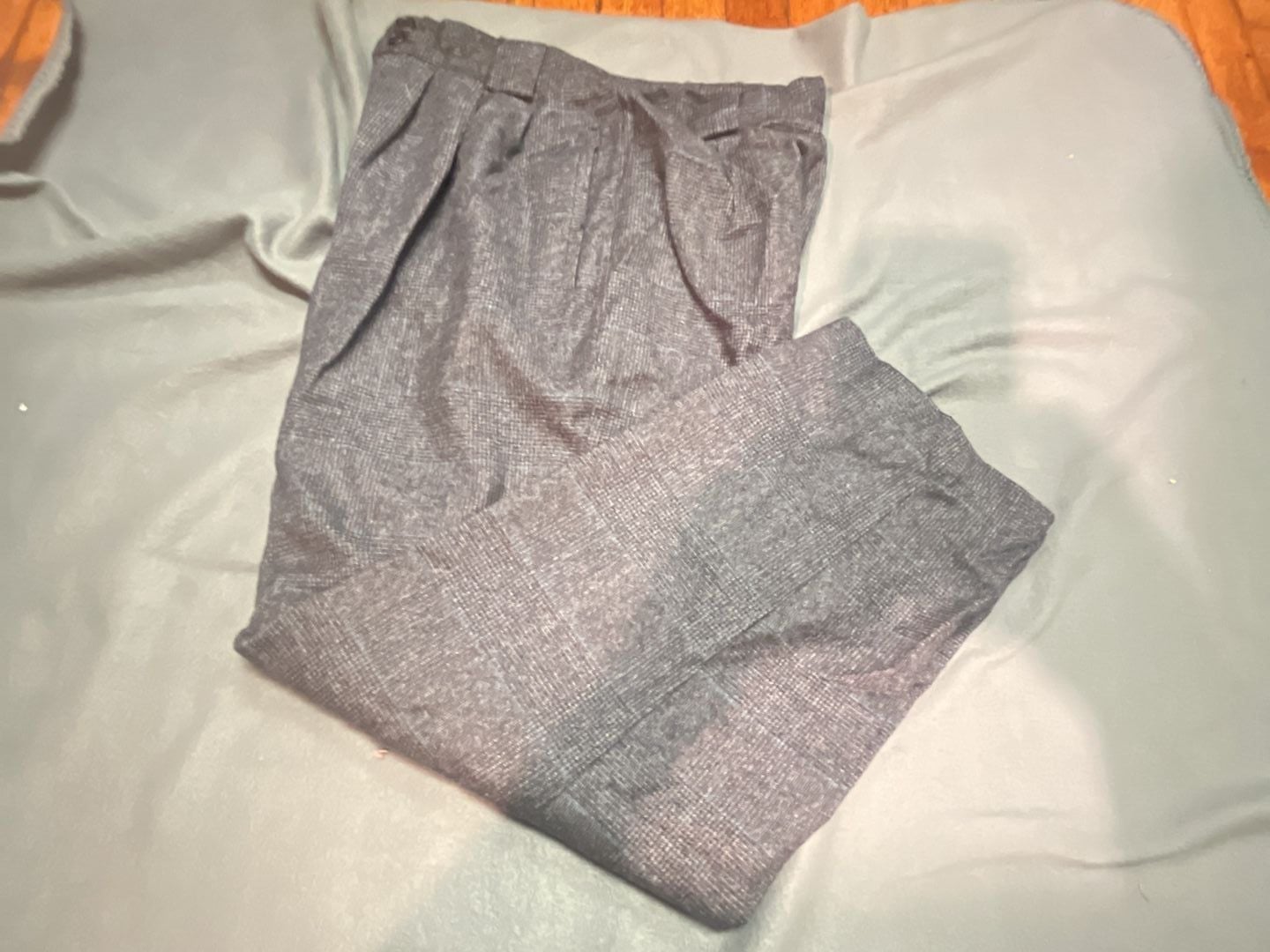 Georgio Santangelo Merino Wool Pants Size 10 Grey Plaid High Waisted Trousers 11