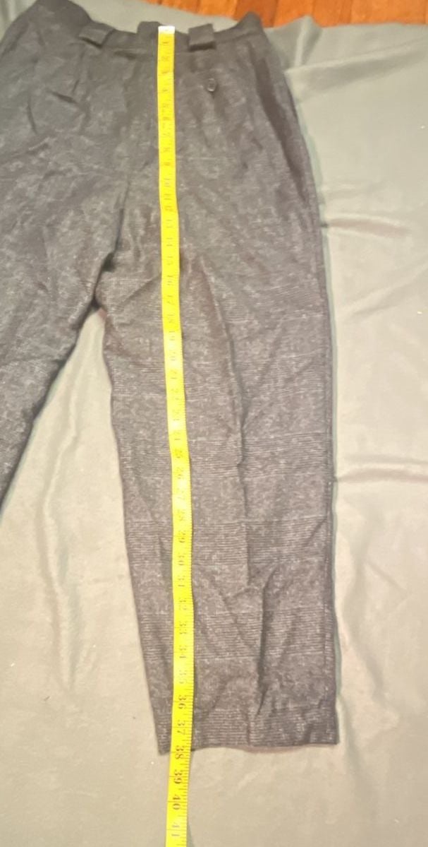 Georgio Santangelo Merino Wool Pants Size 10 Grey Plaid High Waisted Trousers 9