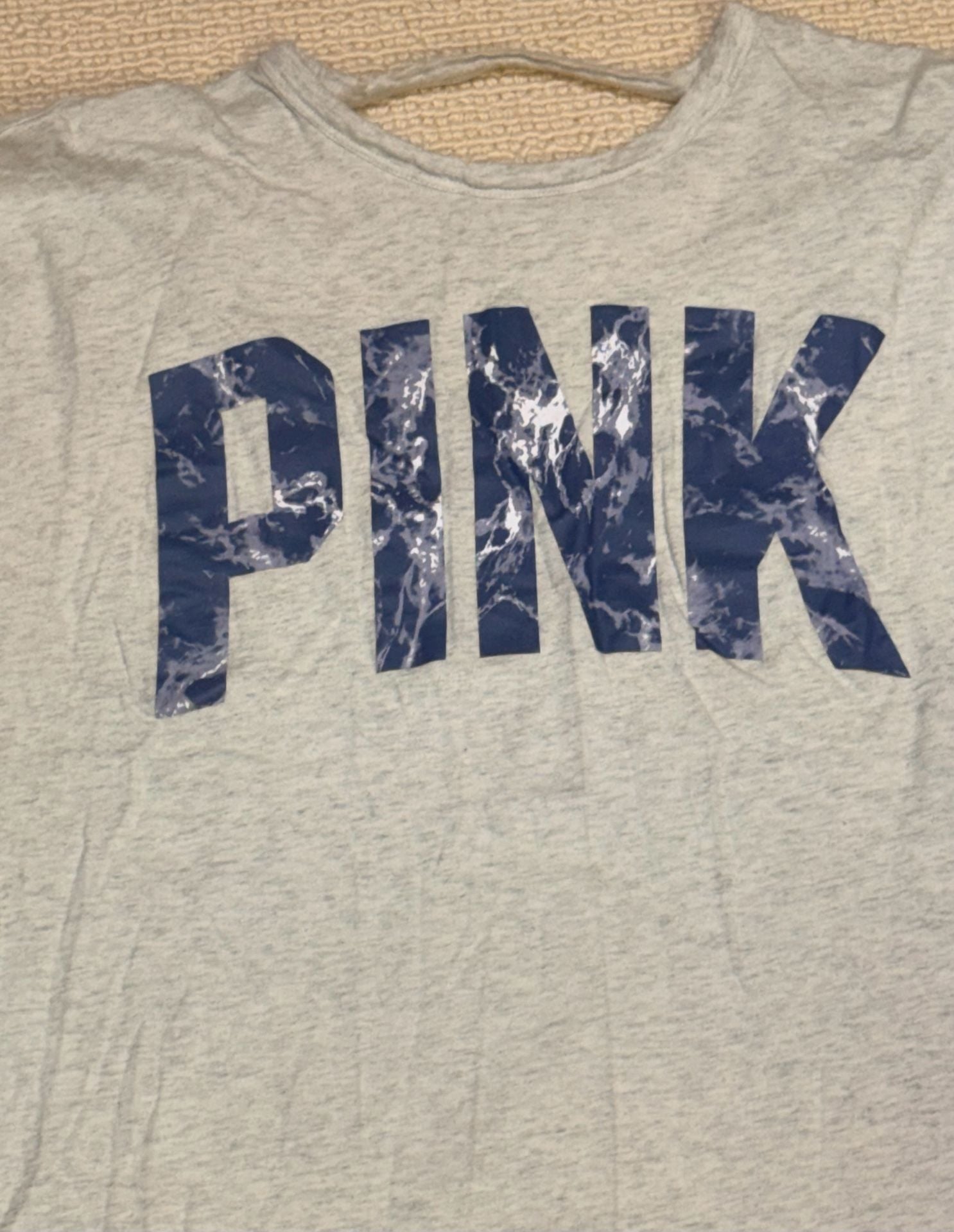 PINK Victoria's Secret Long Sleeve Graphic Tee Size 88A Gray Marble Print 3