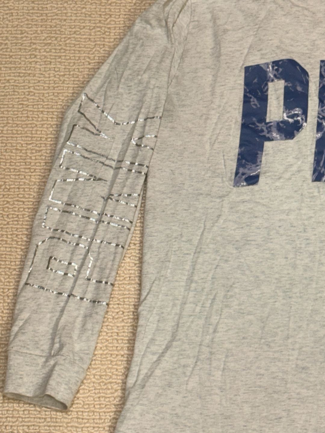 PINK Victoria's Secret Long Sleeve Graphic Tee Size 88A Gray Marble Print 5