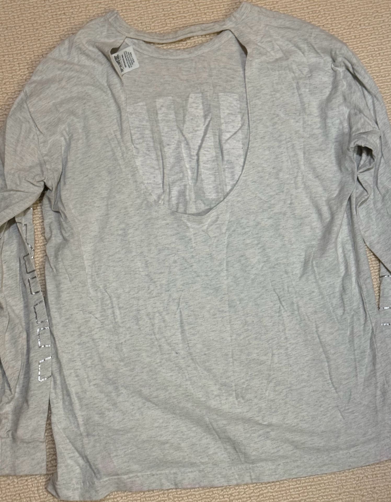 PINK Victoria's Secret Long Sleeve Graphic Tee Size 88A Gray Marble Print 6