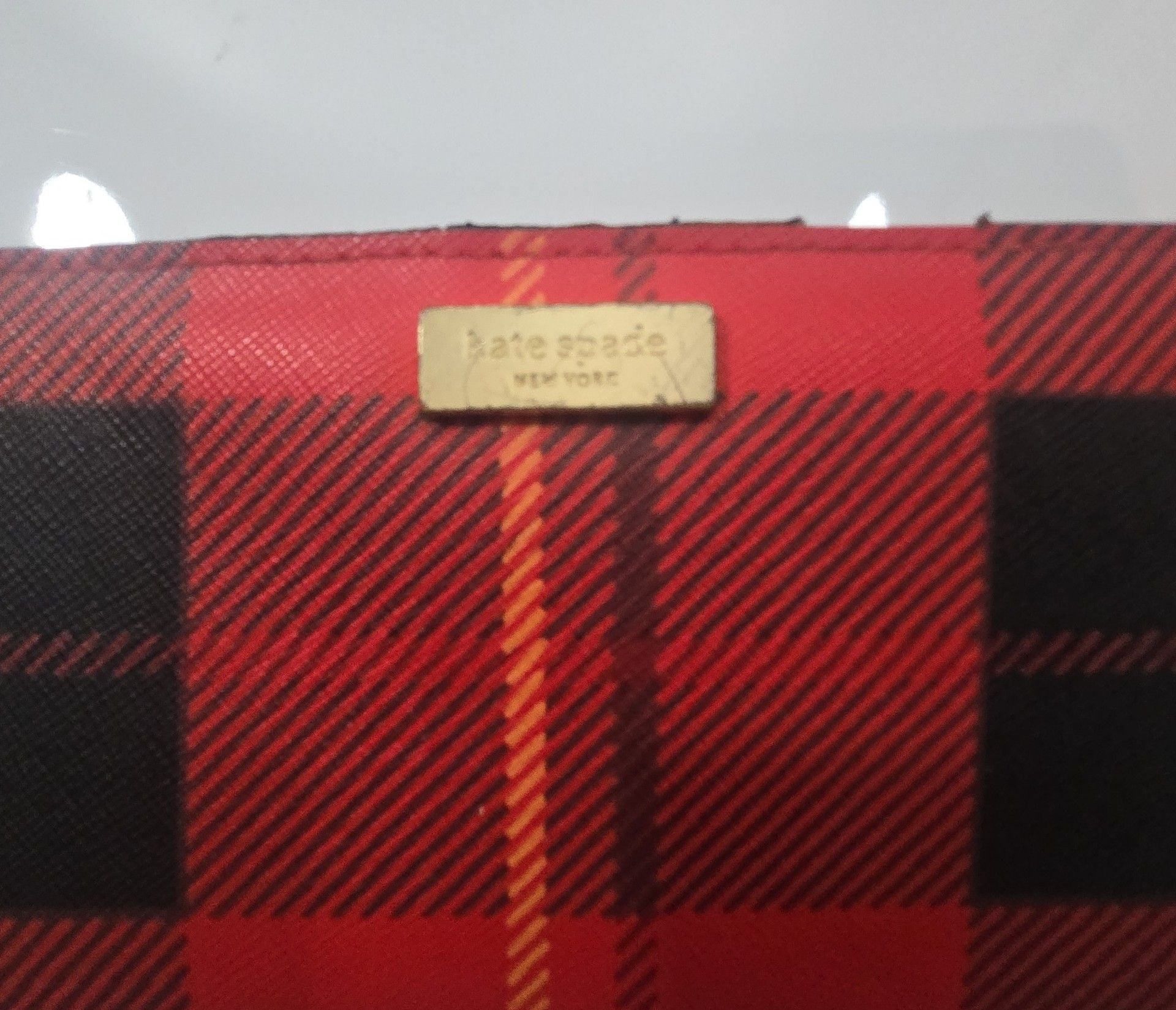 Kate Spade Woodland Plaid Stacy Bifold Wallet Red Black 3