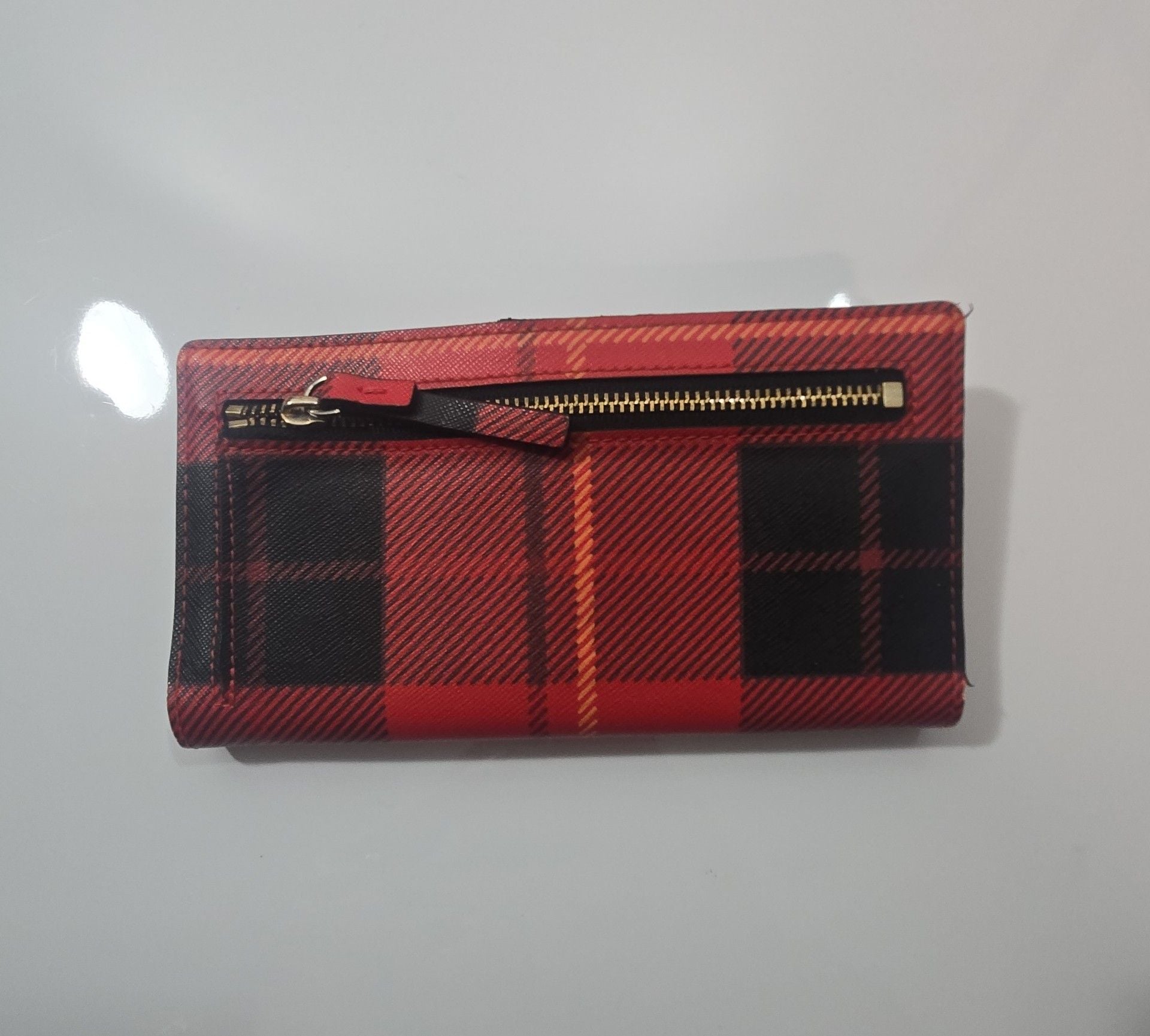 Kate Spade Woodland Plaid Stacy Bifold Wallet Red Black 4