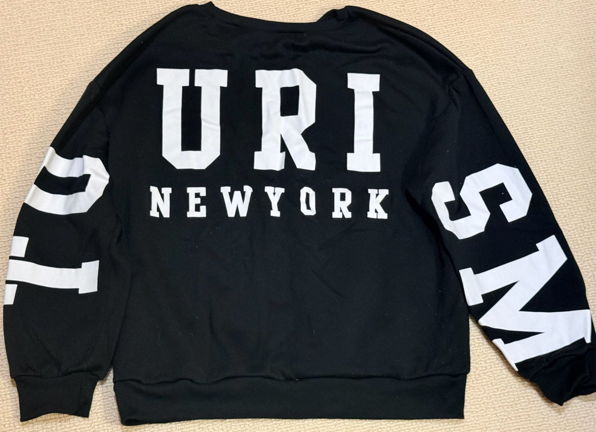 URI New York Black Sweatshirt with White Lettering and Sleeve Graphics 1