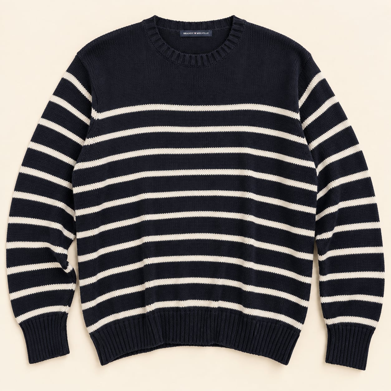 Brandy Melville Navy Cream Striped Oversized Knit Sweater Coastal Preppy 2