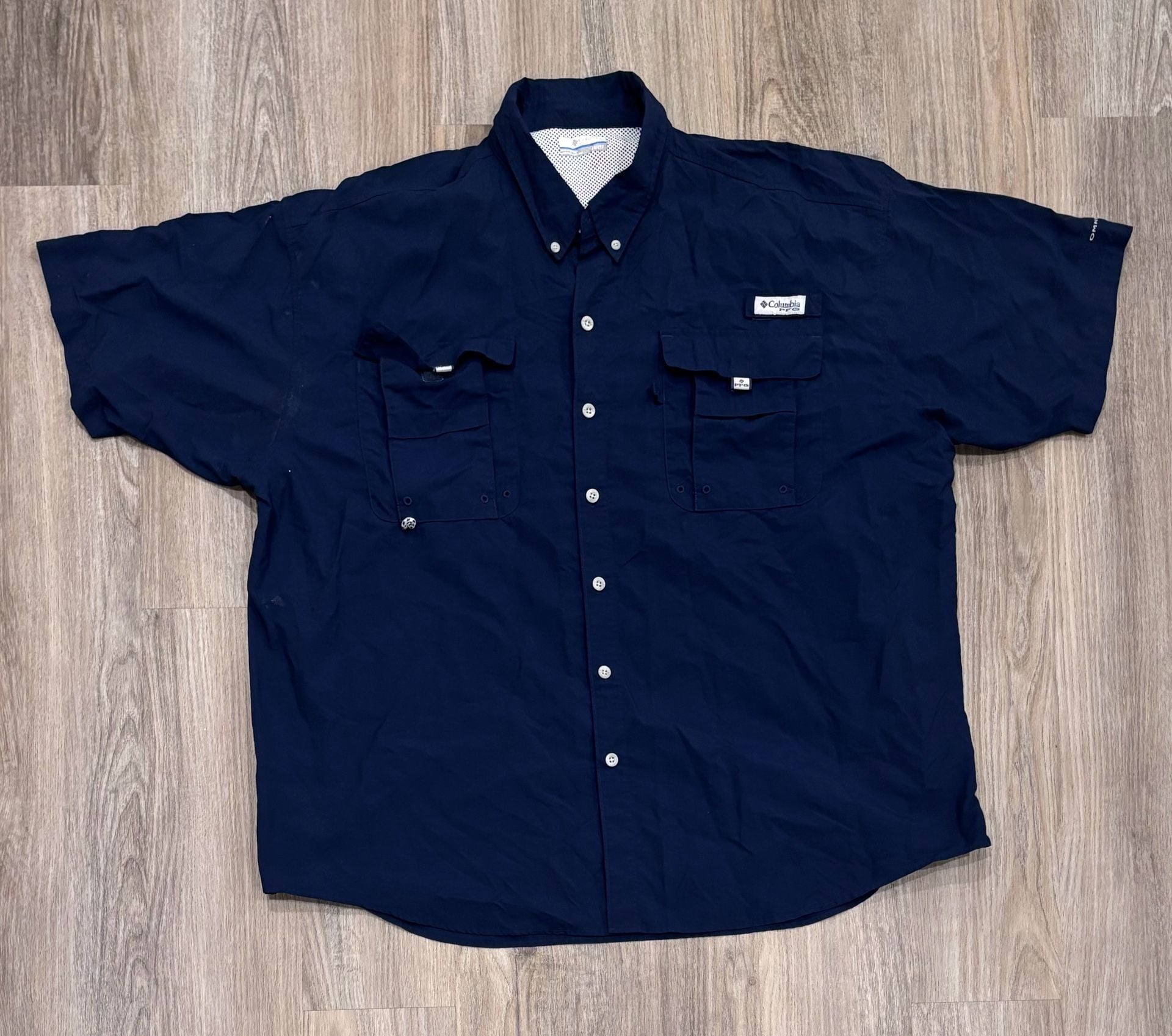 Columbia PFG Bonehead Fishing Shirt Mens 2X Navy Blue Short Sleeve Vented 2
