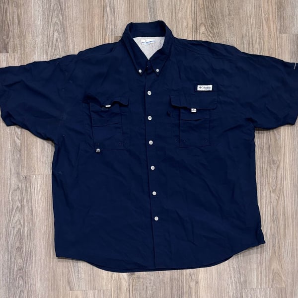 Columbia PFG Bonehead Fishing Shirt Mens 2X Navy Blue Short Sleeve Vented