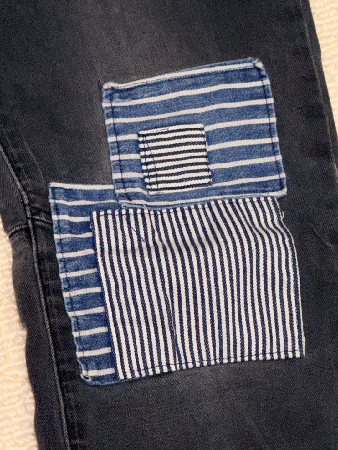 Rue 21 Skinny Arc Supreme Flex Jeans Size 32/34 Dark Wash Distressed Patchwork 4