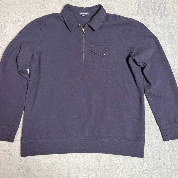 Lands' End Half Zip Pique Polo Shirt XL/T Navy Blue Pocket