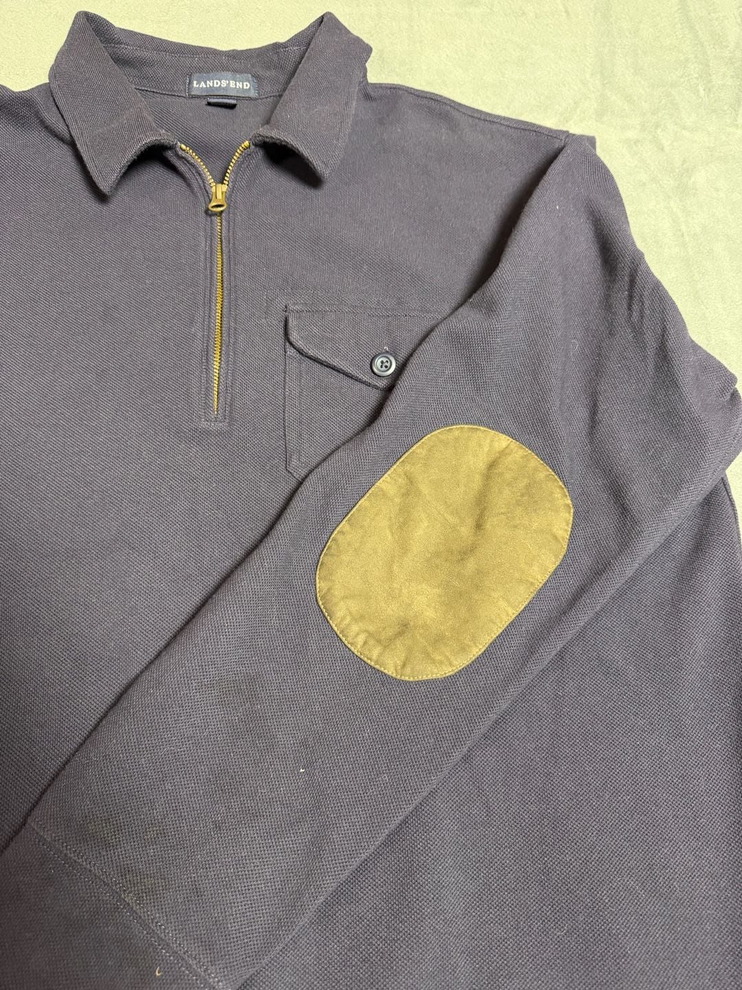 Lands' End Half Zip Pique Polo Shirt XL/T Navy Blue Pocket 8