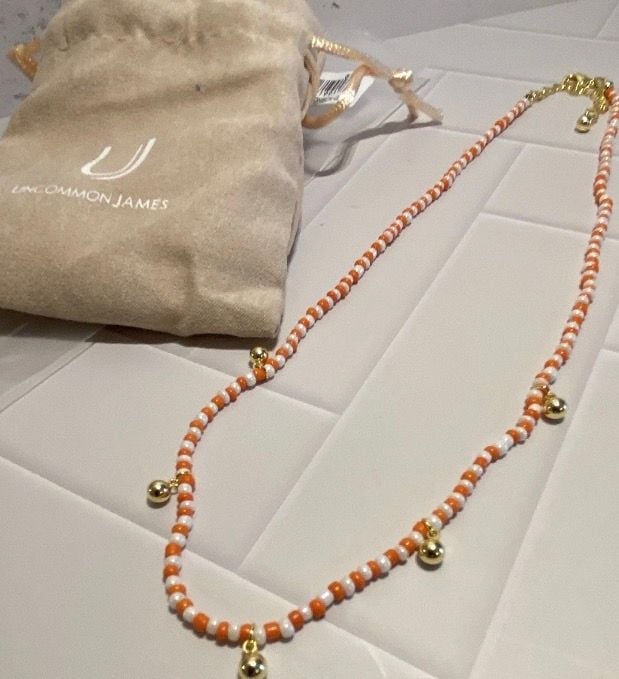 Uncommon James Orange Beaded Necklace With Gold Accents 3