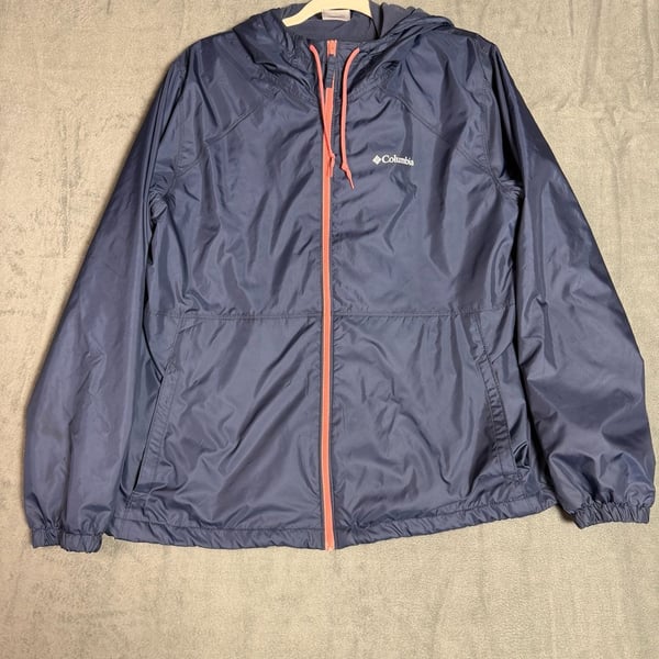 Columbia Full Zip Windbreaker Jacket Size XL Blue Hooded
