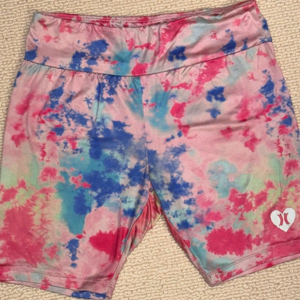 Hurley Tie Dye Shorts Pink Blue Green Heart Logo