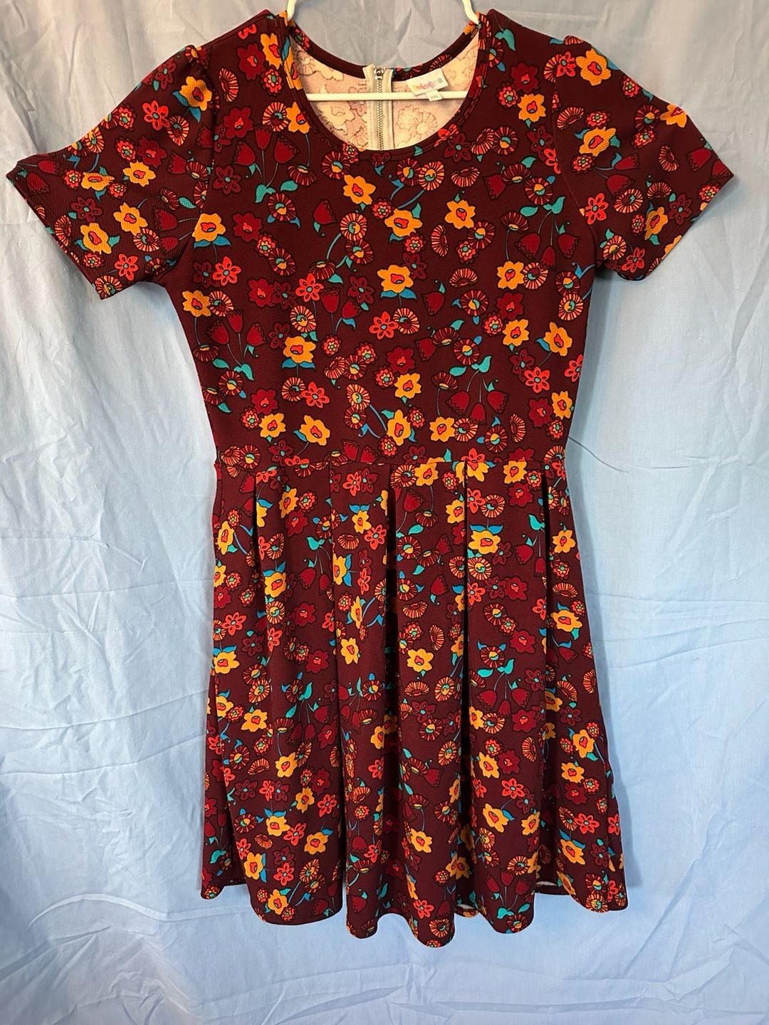 LuLaRoe Amelia Dress Size 2XL Maroon Floral Print Back Zip 2