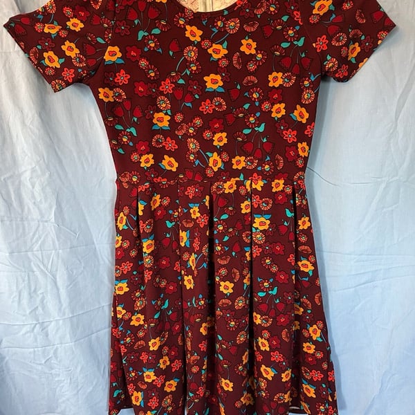 LuLaRoe Amelia Dress Size 2XL Maroon Floral Print Back Zip