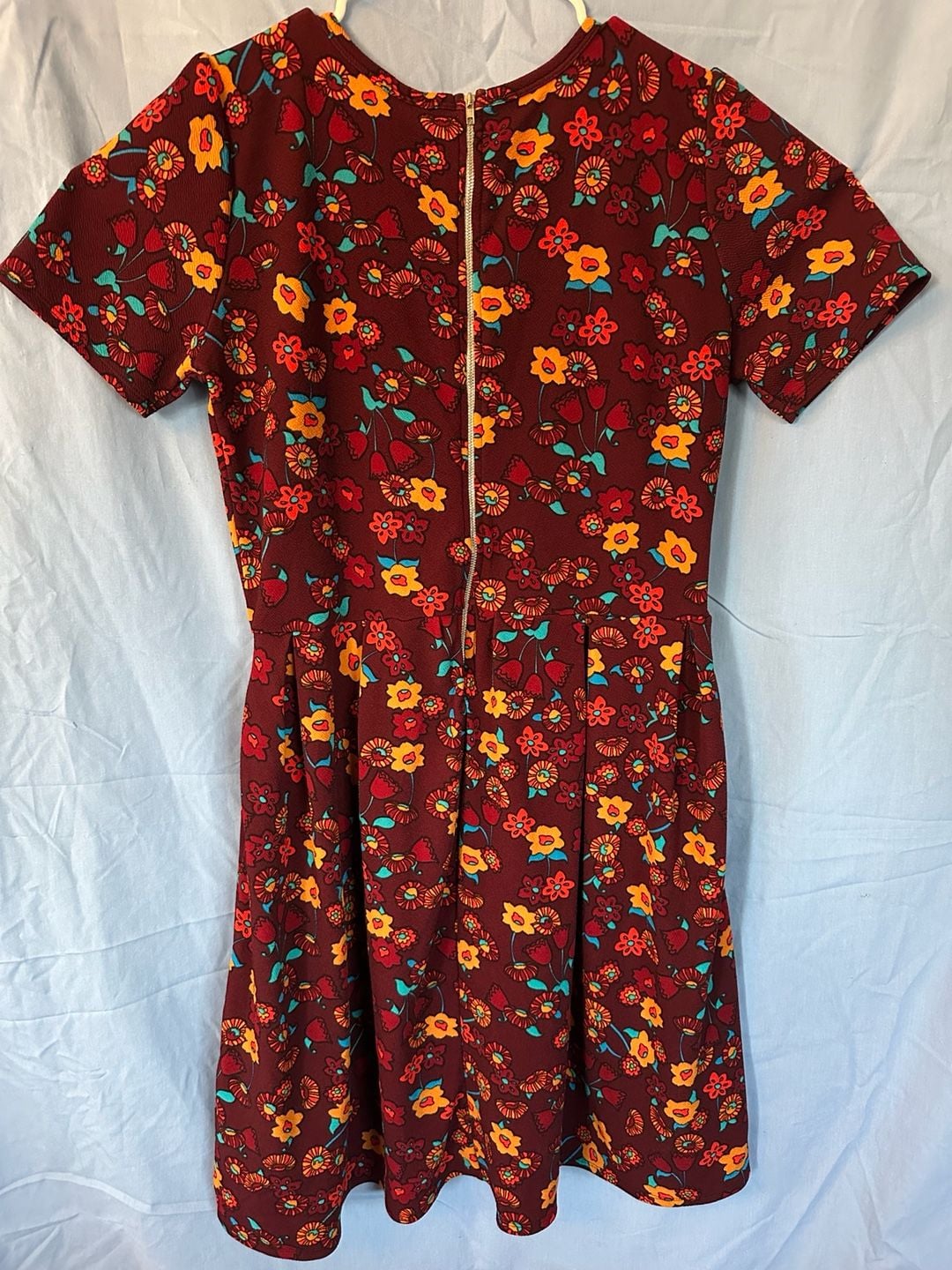 LuLaRoe Amelia Dress Size 2XL Maroon Floral Print Back Zip 4