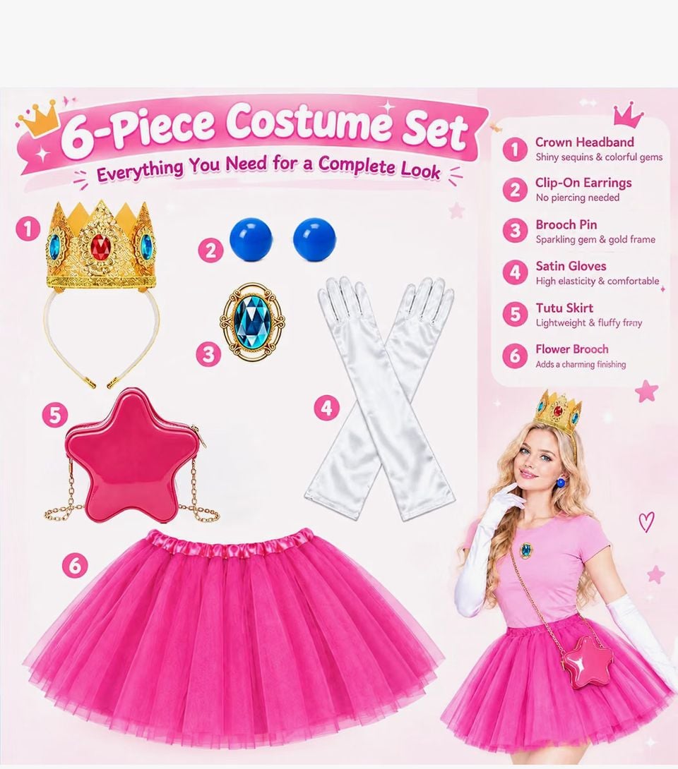 Alyatomu 6-Piece Princess Costume for Halloween Women’s One Size 6