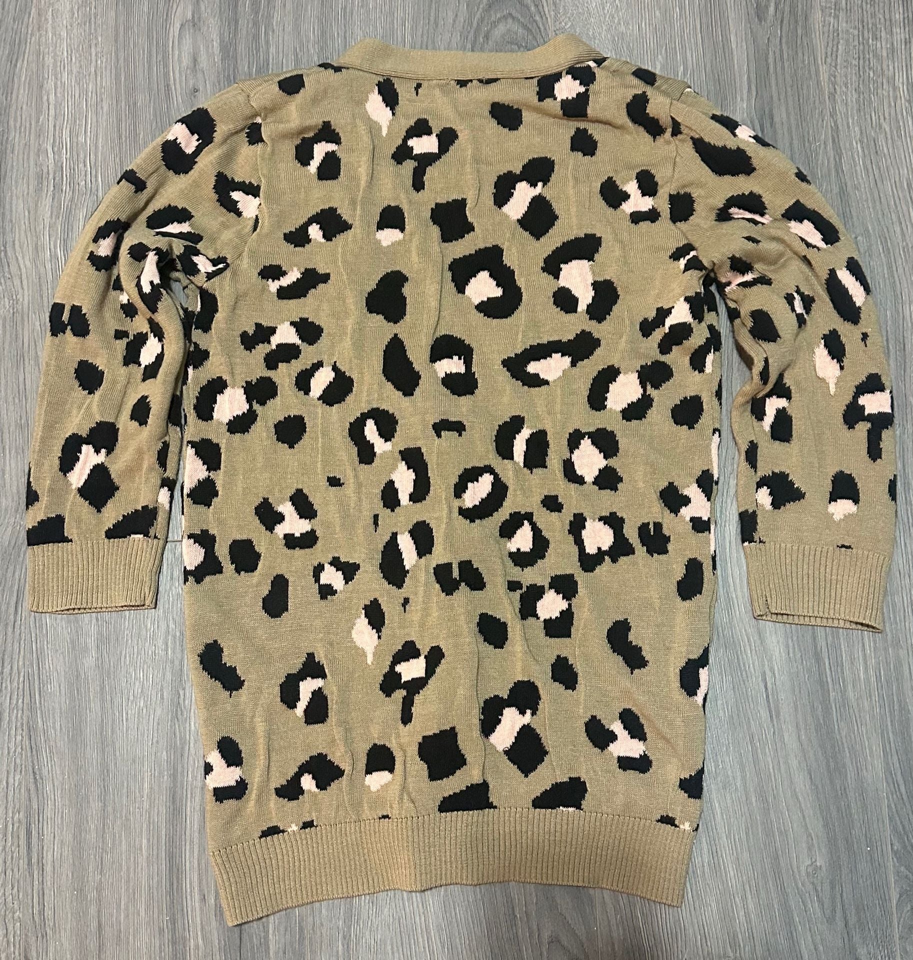 Charlotte Russe Leopard Print Cardigan Size L Green Knit Sweater Open Front 4
