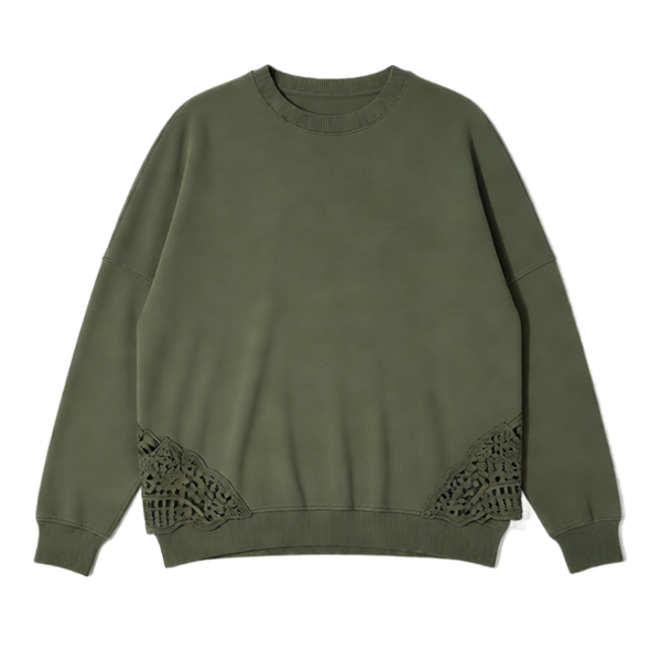 Aerie Crochet Lace Hem Sweatshirt Olive Green Oversized Pullover