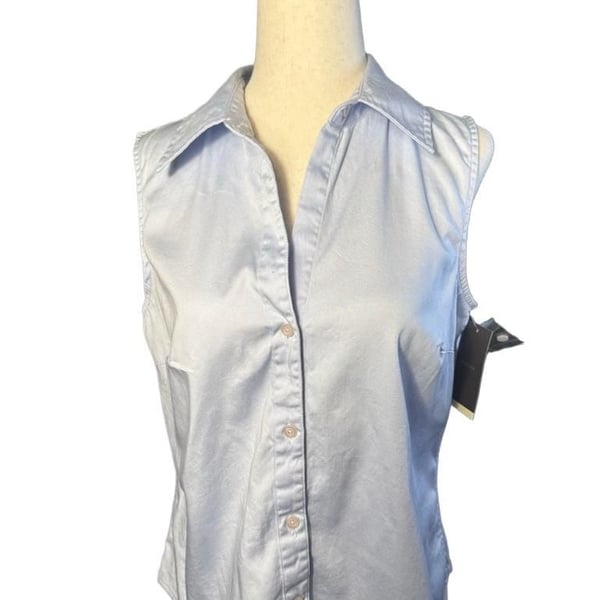 Y2K Merona Sleeveless Button Down Shirt Size M Light Blue Cotton Blend h1567