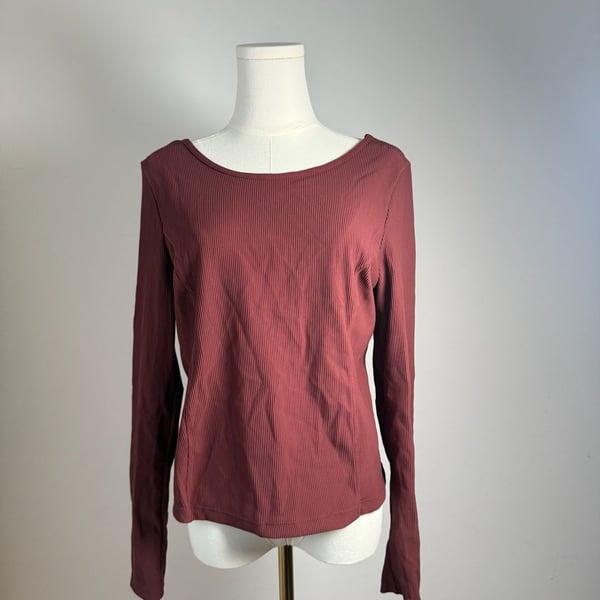Halara Women's Ribbed Long Sleeve Boat Neck Top Size L Coffee Brown