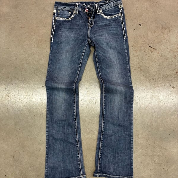 A.idol USA Bootcut Jeans Size 9 Blue Denim Rhinestone Embroidered