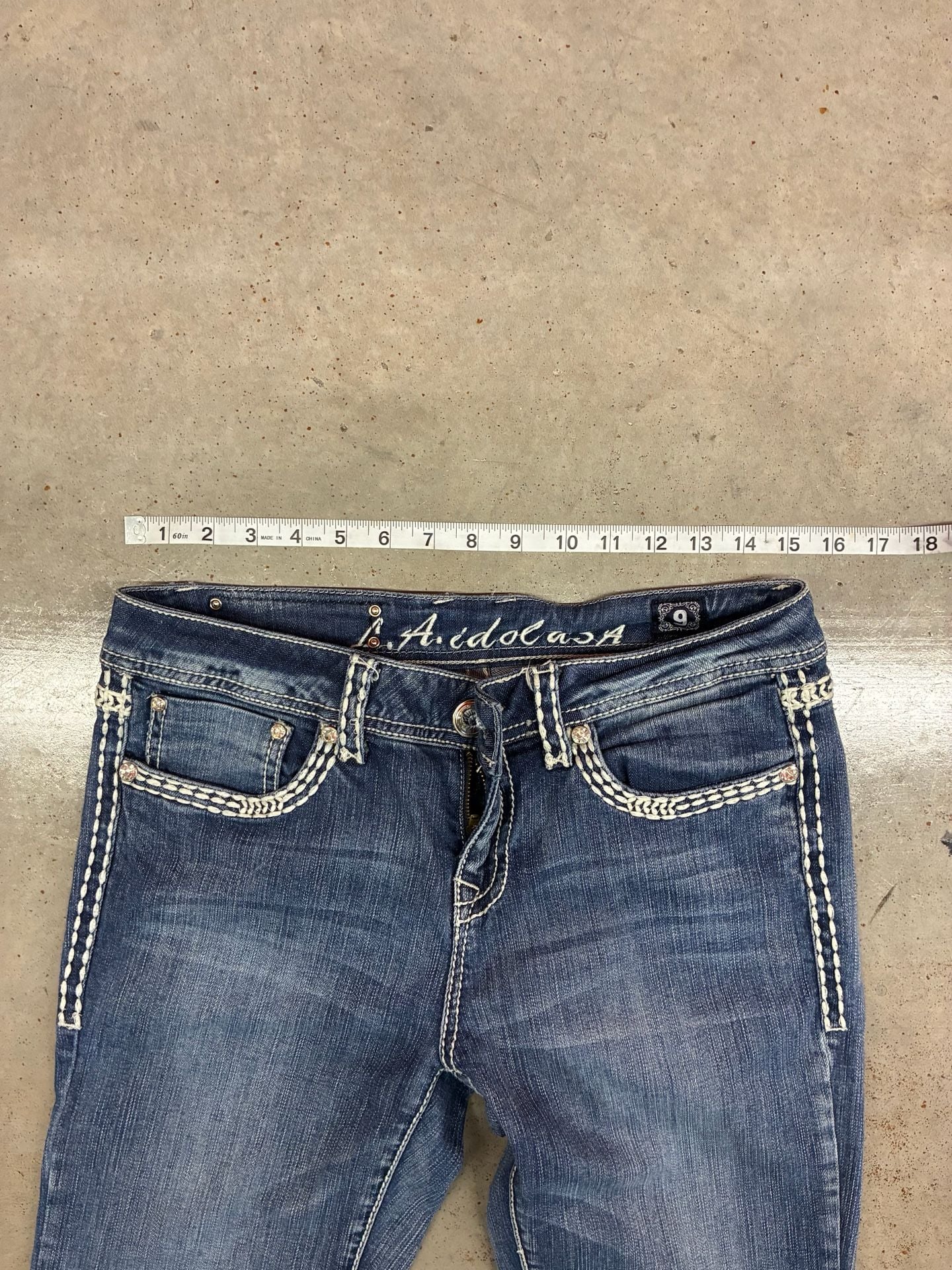 A.idol USA Bootcut Jeans Size 9 Blue Denim Rhinestone Embroidered 7