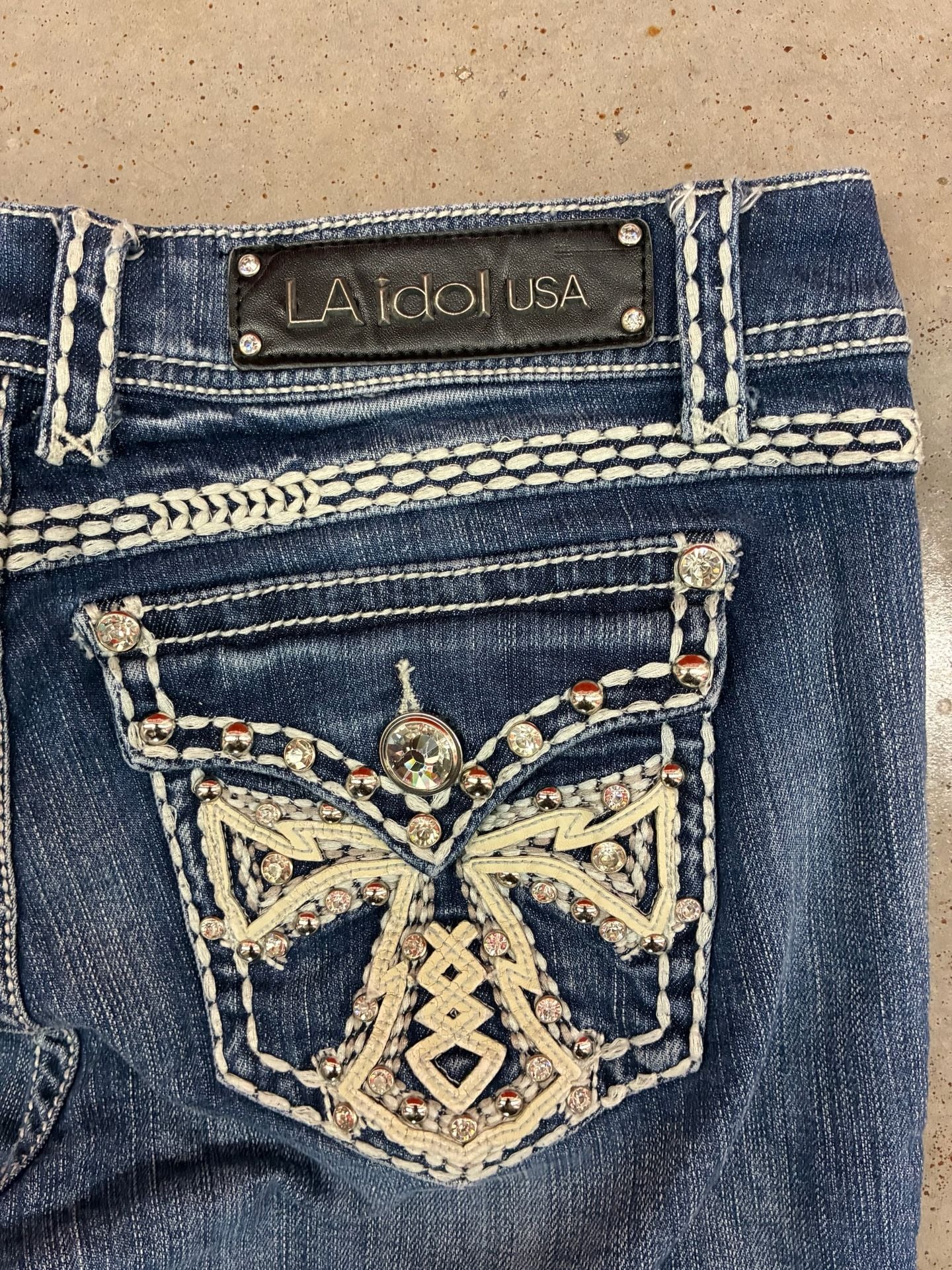 A.idol USA Bootcut Jeans Size 9 Blue Denim Rhinestone Embroidered 10