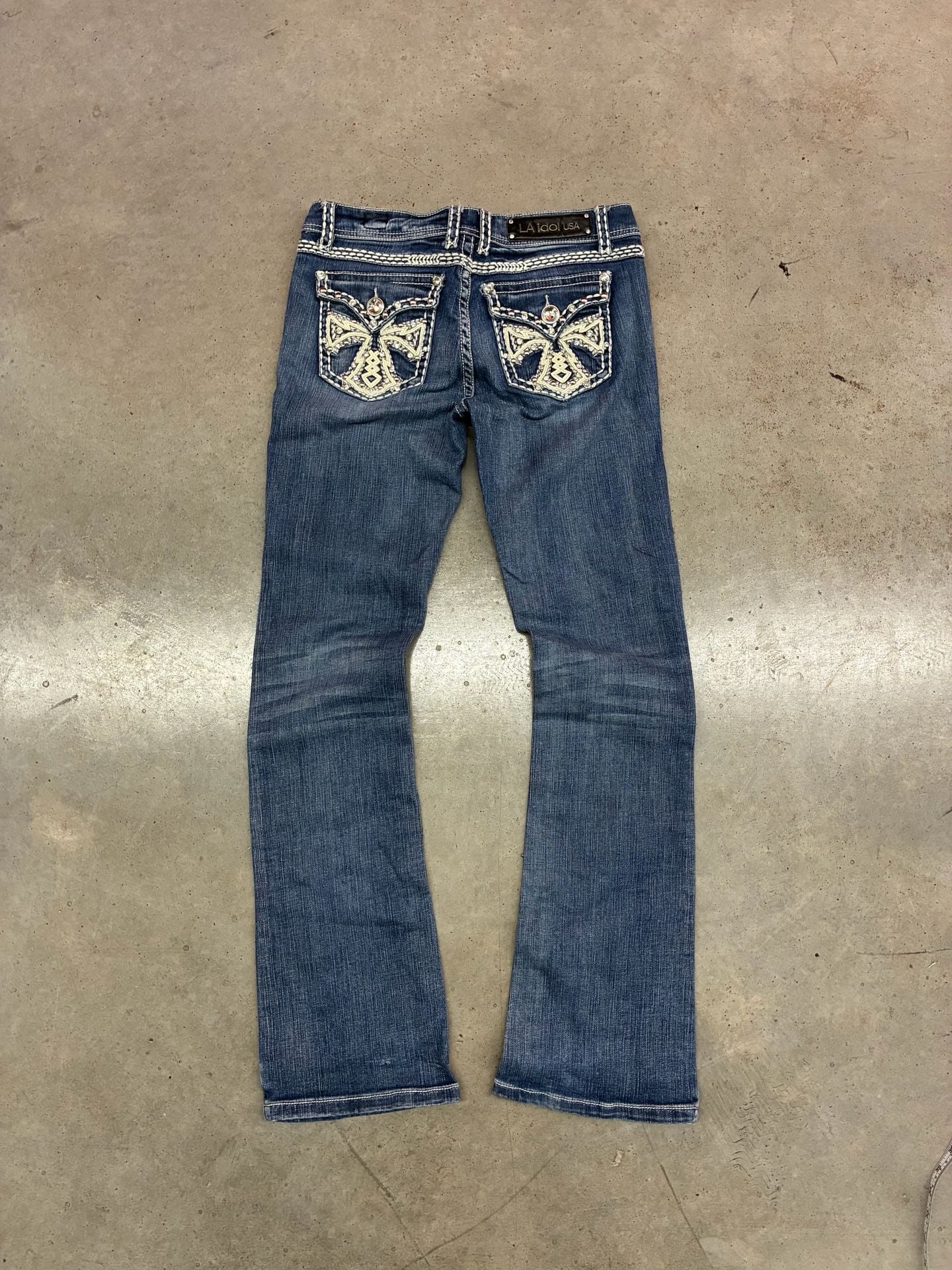 A.idol USA Bootcut Jeans Size 9 Blue Denim Rhinestone Embroidered 12