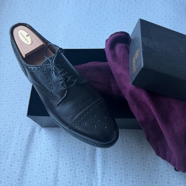 Vintage 1999 Allen Edmonds Sanford Black Cap Toe Oxfords Dress Shoes madeinUSA 