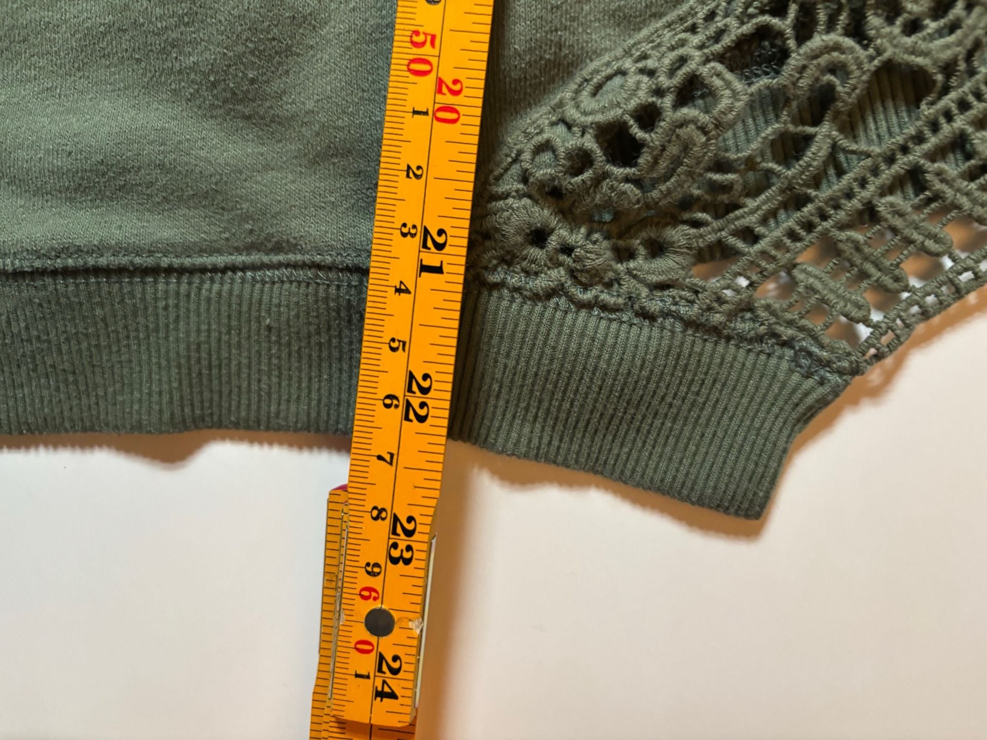 Aerie Crochet Lace Hem Sweatshirt Olive Green Oversized Pullover 11