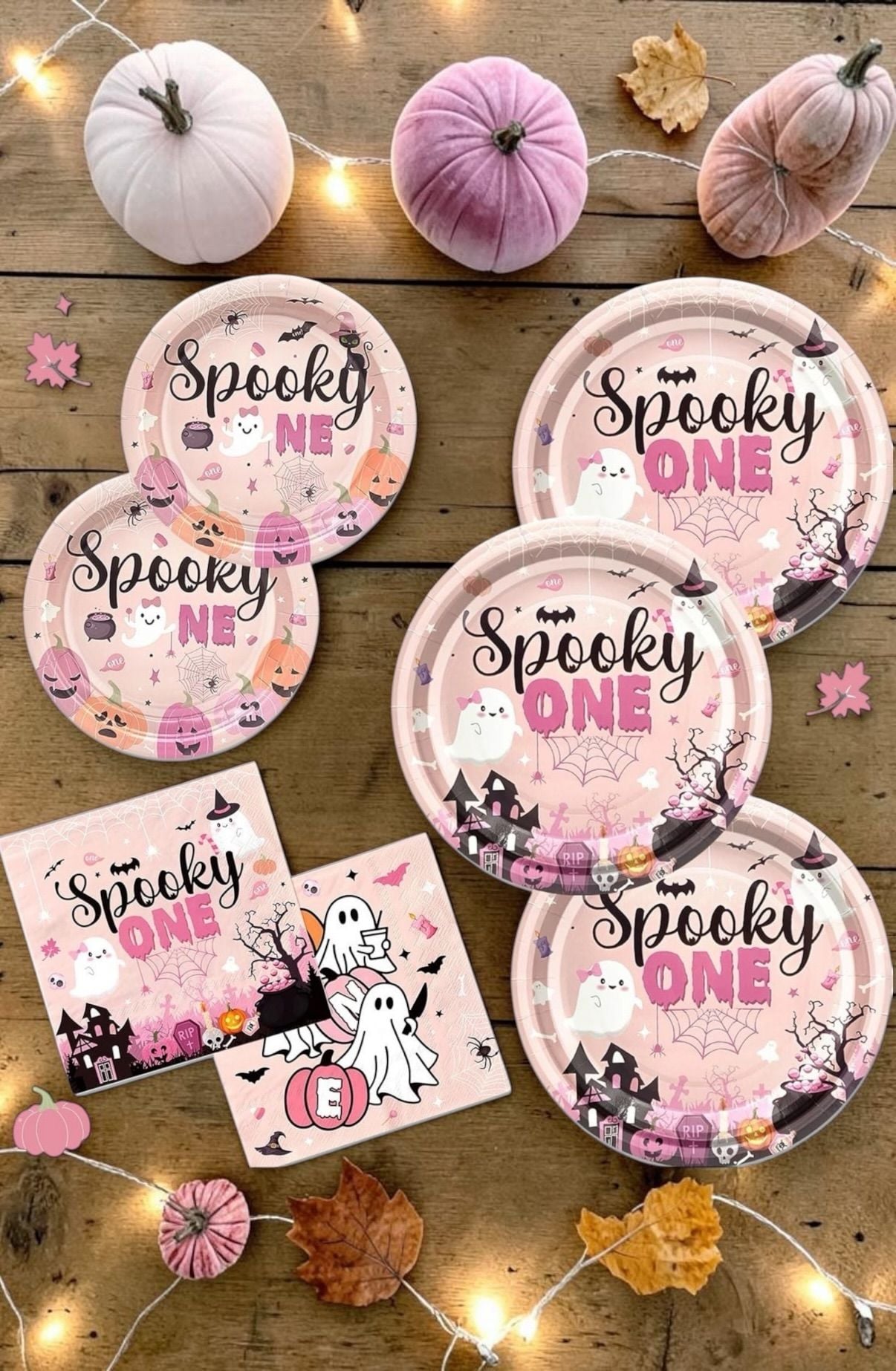 Spooky One 144 Pcs Pink Halloween 1st Birthday Party Tableware Set 2