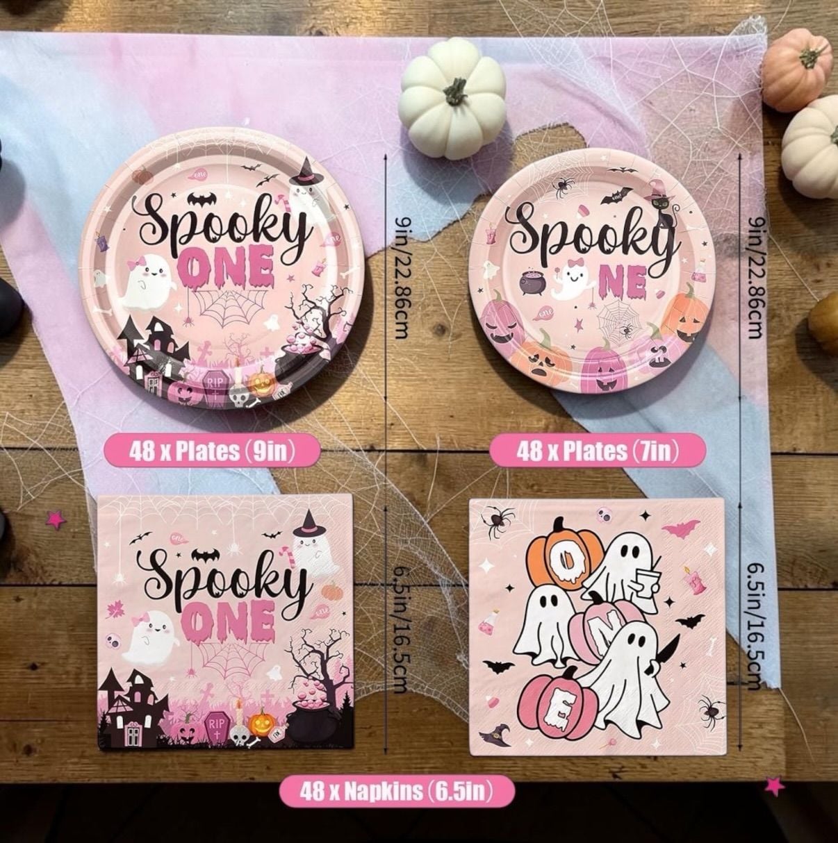 Spooky One 144 Pcs Pink Halloween 1st Birthday Party Tableware Set 3