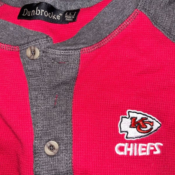 Dunbrooke Kansas City Chiefs Red Gray Thermal Long Sleeve Henley Size L