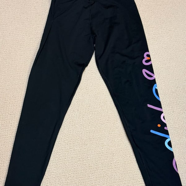 Adidas Leggings Size 16 Black Regular Fit Graphic Print