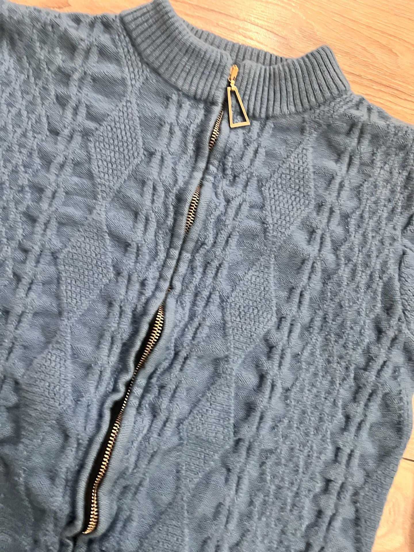 Leamor Cable Knit Zip Up Sweater Size 16 Blue Wool 4