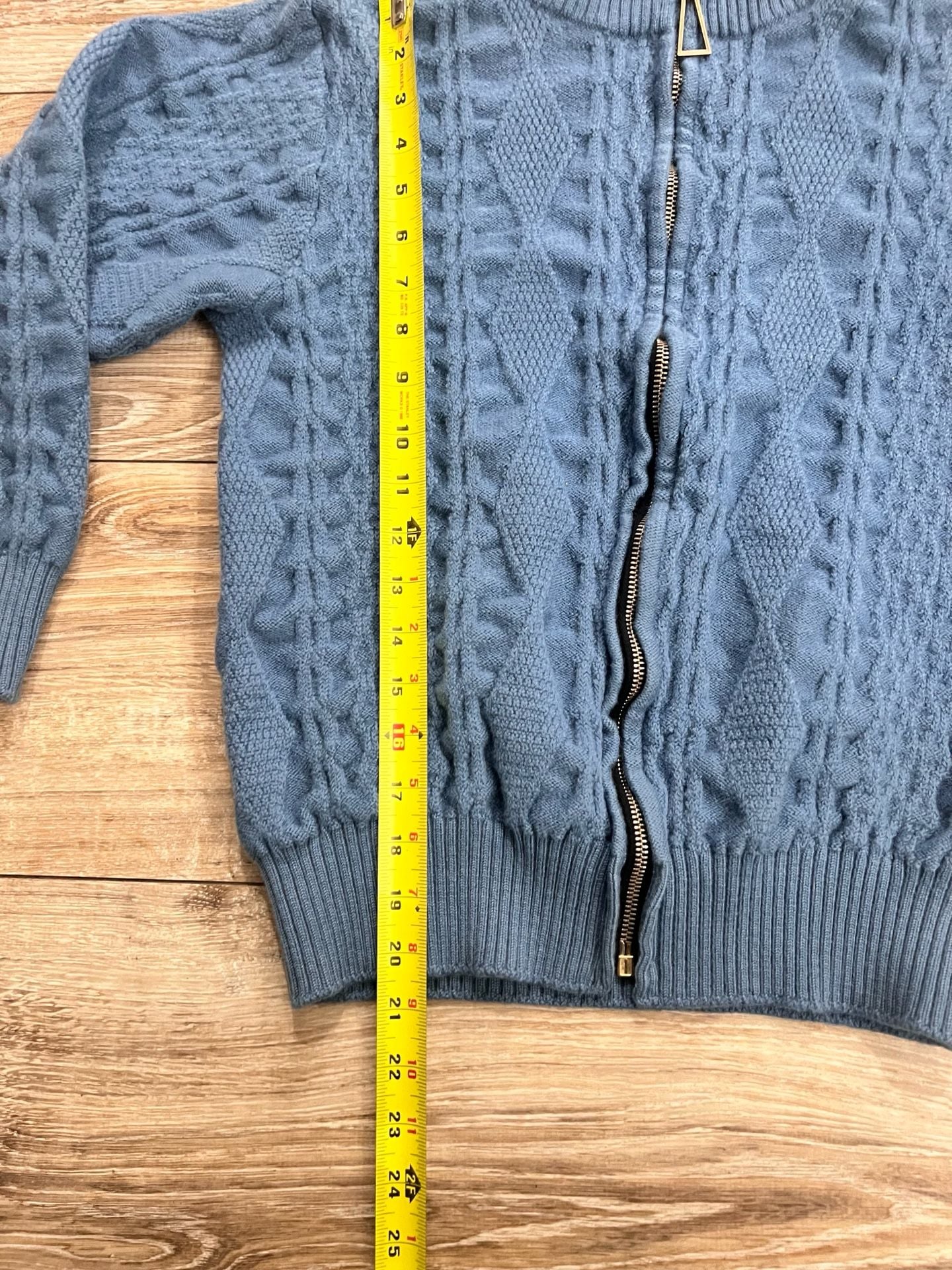 Leamor Cable Knit Zip Up Sweater Size 16 Blue Wool 5