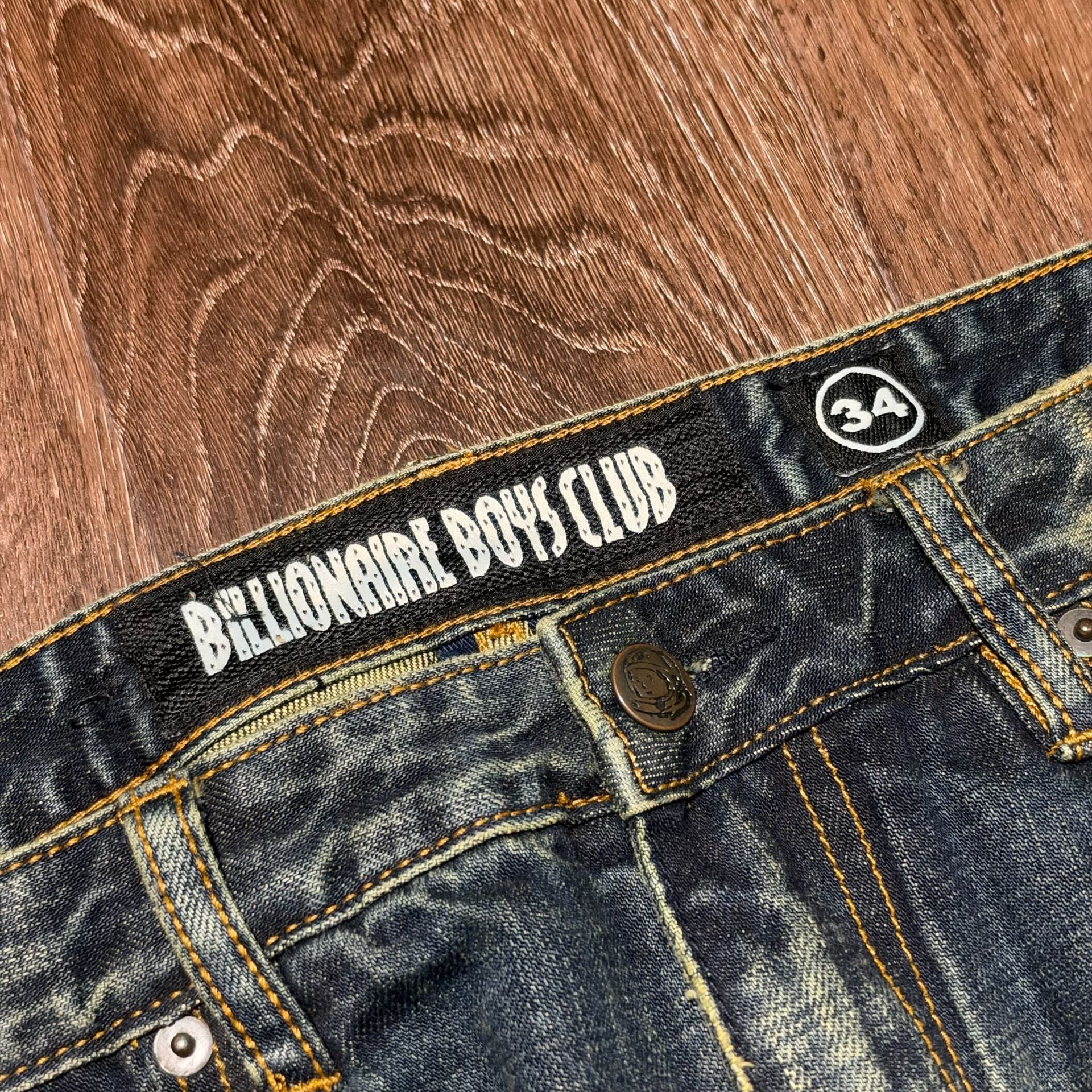 Billionaire Boys Club Distressed Dark Wash Denim Jeans Size 34x33 Designer Y2K 3