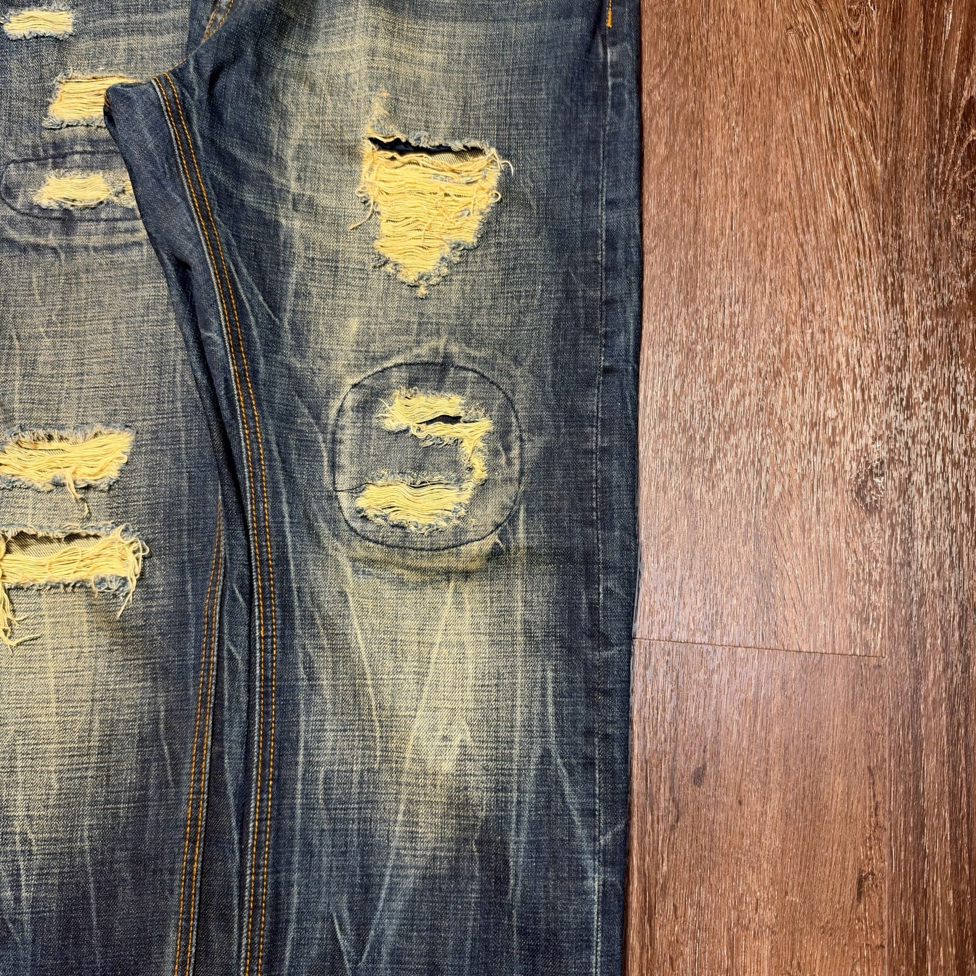 Billionaire Boys Club Distressed Dark Wash Denim Jeans Size 34x33 Designer Y2K 8
