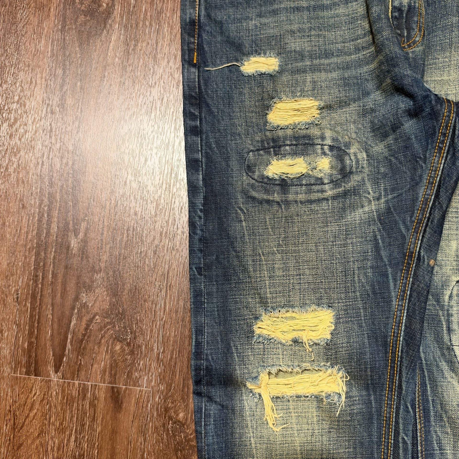 Billionaire Boys Club Distressed Dark Wash Denim Jeans Size 34x33 Designer Y2K 9