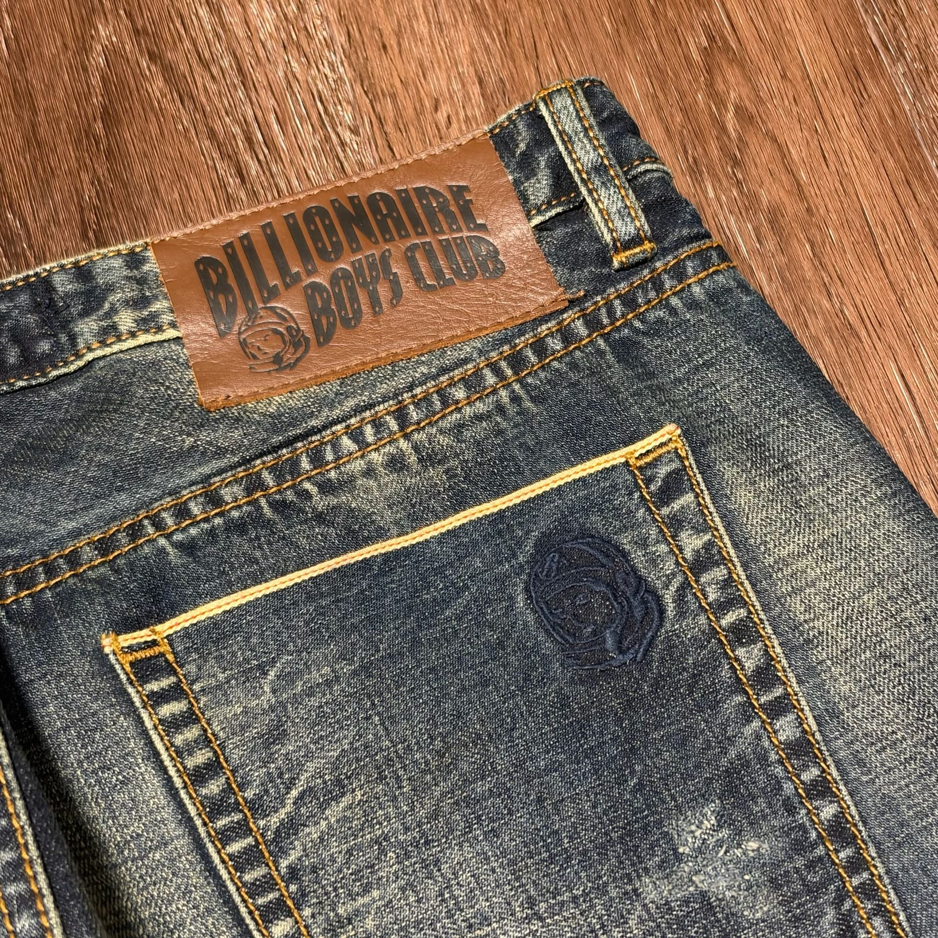 Billionaire Boys Club Distressed Dark Wash Denim Jeans Size 34x33 Designer Y2K 10