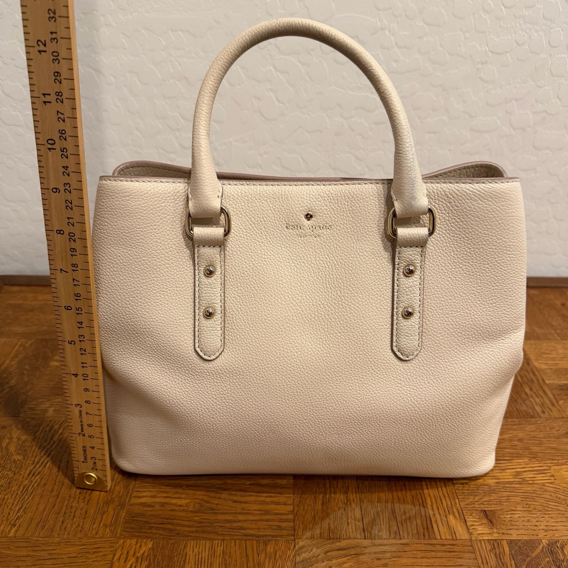 Kate Spade New York Pebbled Leather Satchel Handbag Cream 8