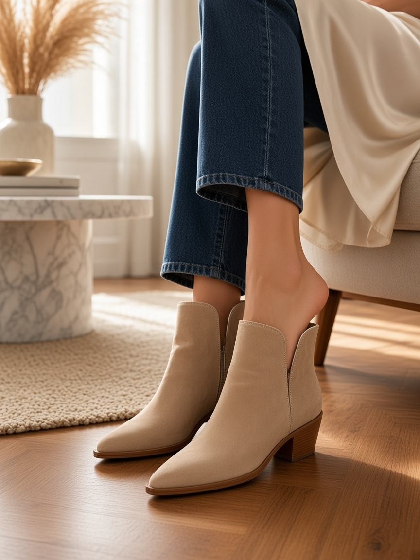 Vince Camuto Suede Pointed Toe Booties Size 8.5 Beige 2